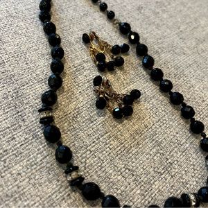 Vintage black beaded necklace set